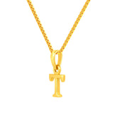22K Gold Simple "T" Initial Pendant